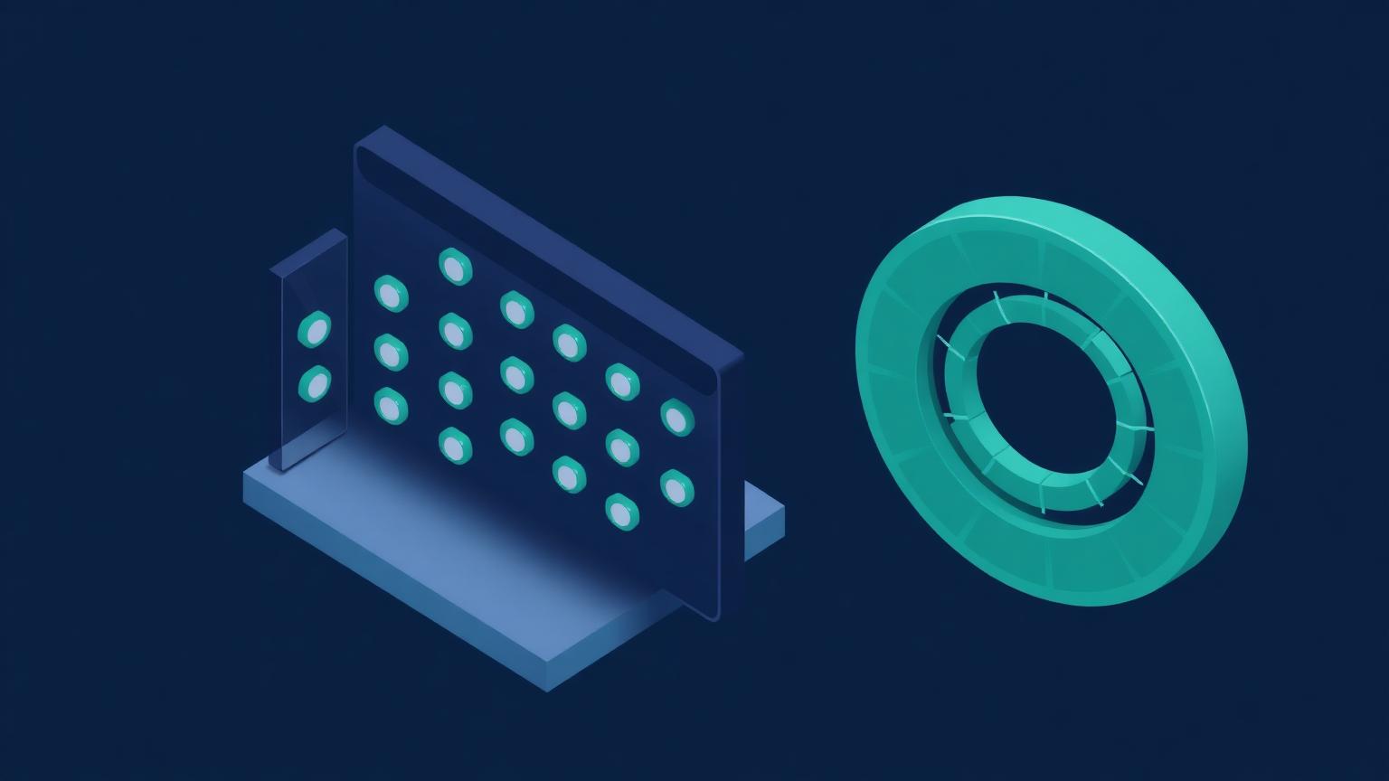 Scoring foundations across four areas Isometric illustration of a scorecard board with option rows beside a segmented circular score ring