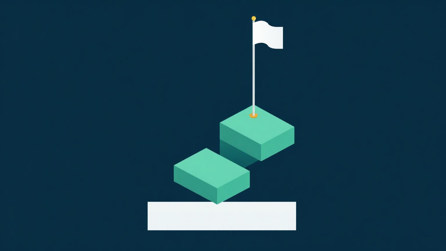 A phased plan instead of a big bang Isometric illustration of three ascending platforms with a flag at the top
