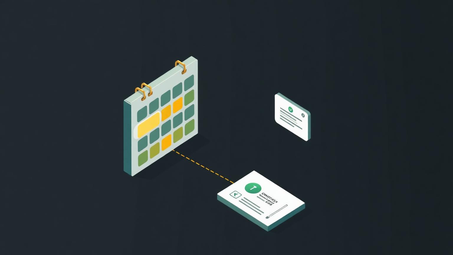 Isometric illustration of a calendar block linked to a booking card