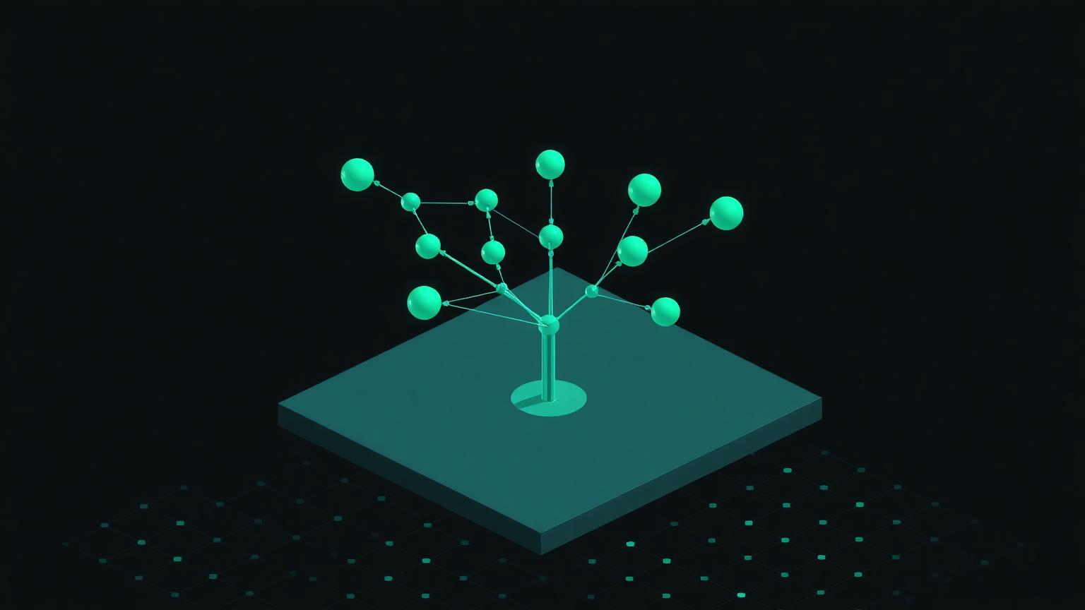 Choosing an accounting tool by business type Isometric illustration of a branching decision tree of connected nodes