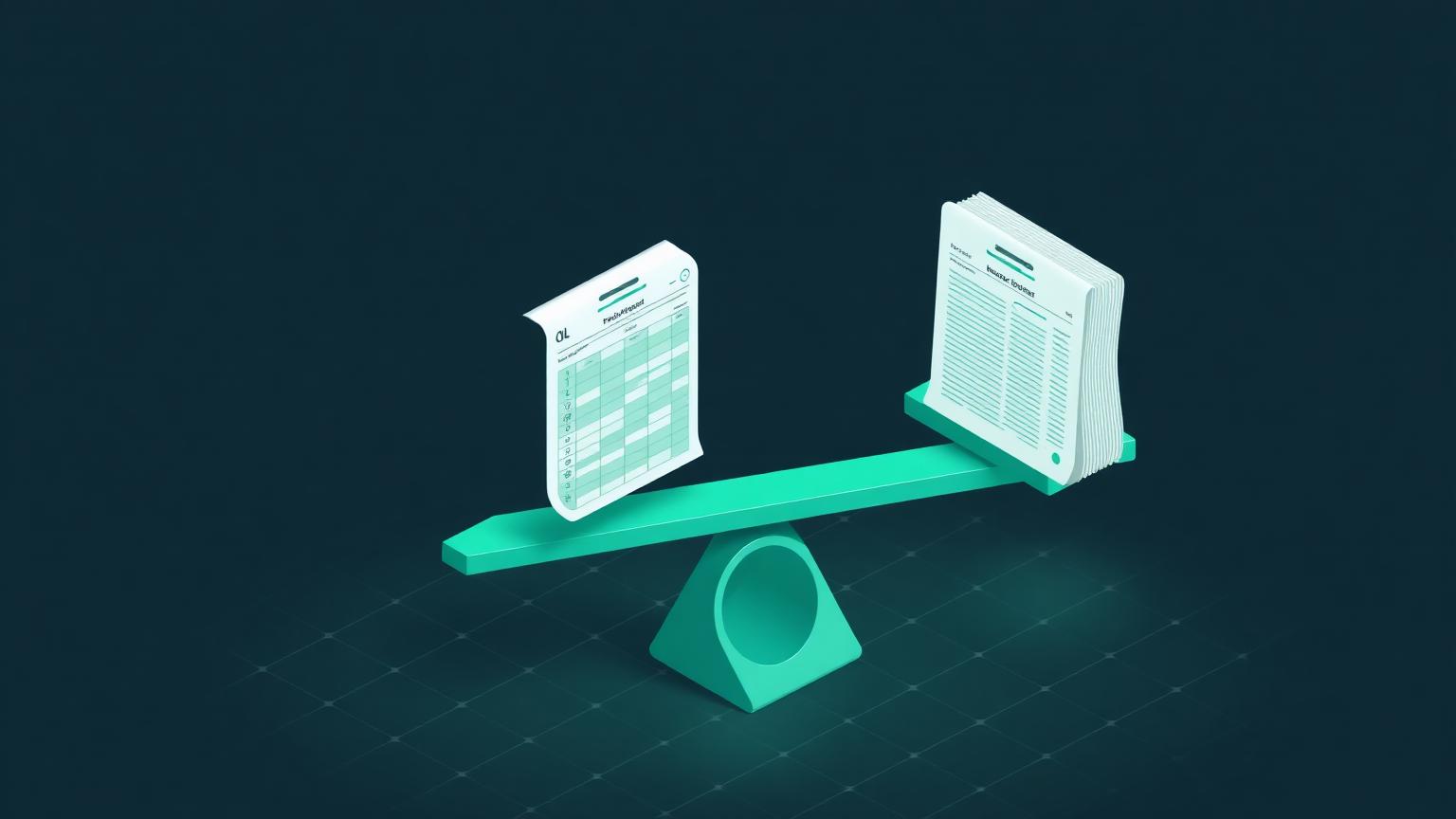 Isometric illustration of two ledger books balanced on a scale