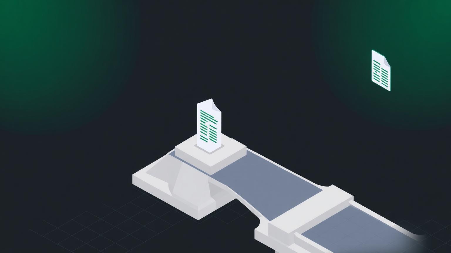 Handing financial data to your accountant Isometric illustration of a document crossing a bridge between two platform blocks