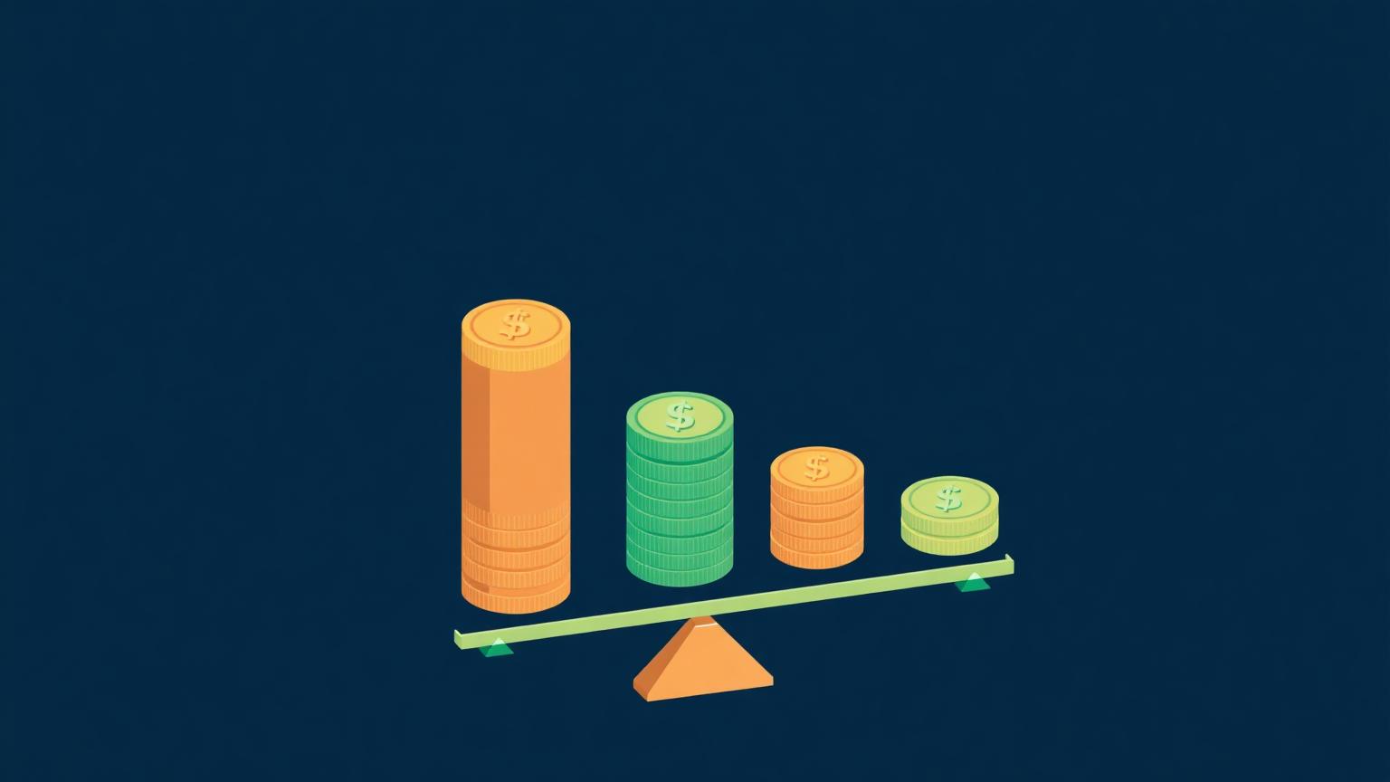 Judging cost against lifetime value Isometric illustration of tall coin columns beside a shorter column on a measuring platform