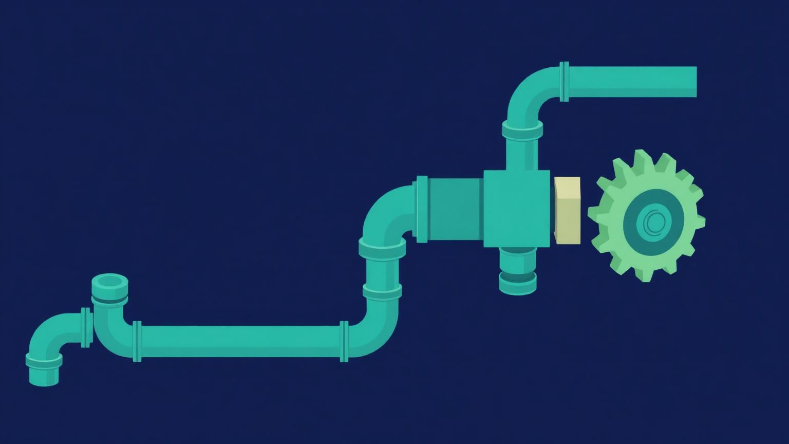 Where automation projects stall Isometric illustration of a pipe assembly with one disconnected segment and an idle gear